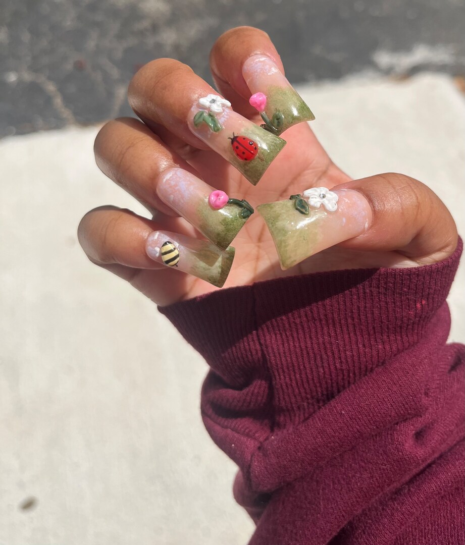 Glittering Spring Meadow Nails That Shine